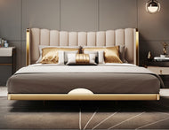 Stylish Gold Accent Modern LED Leather Bed / Lixra