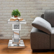 Luxurious Geometric Mirrored Side Table With Sparkling Crystals / Lixra