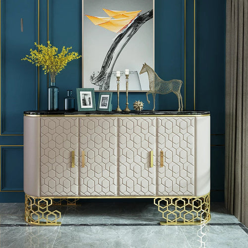 Buffet Table With Golden Handles And Hexagon Pattern / Lixra