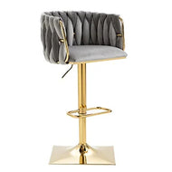 Set Of 2 Velvet Woven High Raise Stool With Golden Metal Frame / Lixra