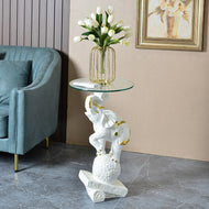 Artistic Elephant Sculpture Glass Side Table