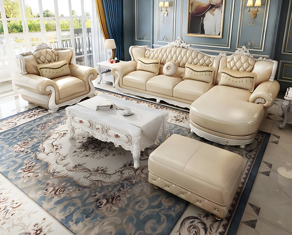 European L-shaped Liville Leather Sofa Set with Chaise / Lixra