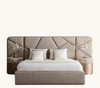 Modern Fabric Upholstered Bed with Gold Accents / Lixra