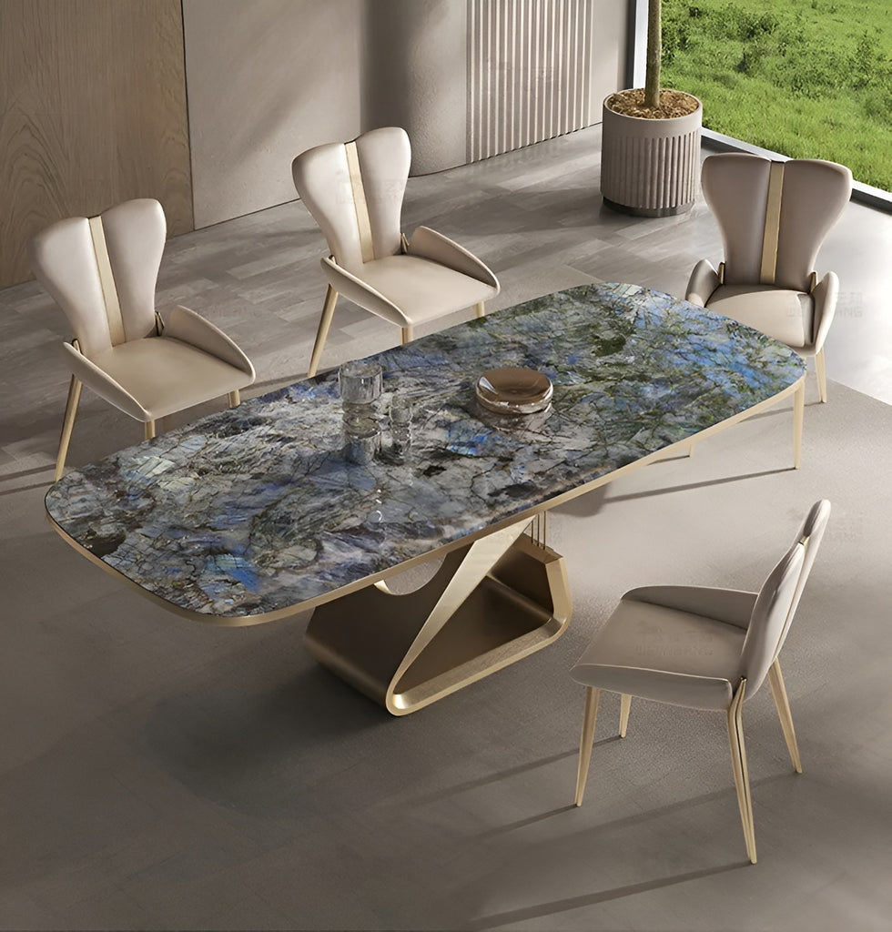 Metal Base Marble-Infused Dining Table Set / Lixra