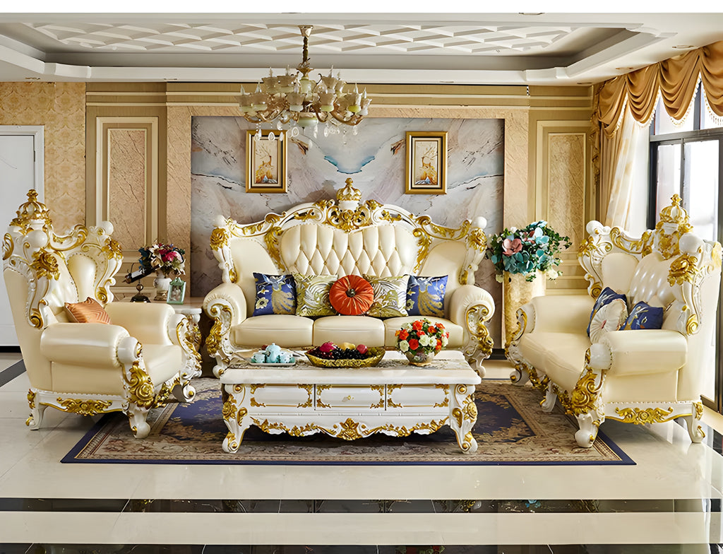 Classic European Wooden Leather Sofa Set / Lixra