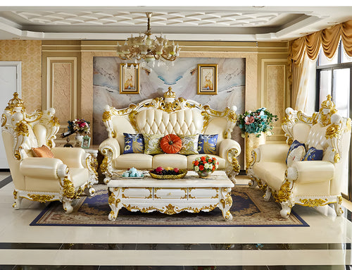 Classic European Wooden Leather Sofa Set / Lixra