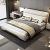 Contemporary Upholstered Leather Bed With Golden Accents / Lixra