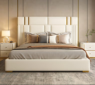 Contemporary Style Gold Plated Leather Bed / Lixra