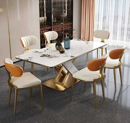 Gold Finish Marble Dining Table Set / Lixra