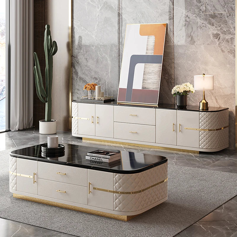 Gorgeous Marble-Top TV Stand And Coffee Table Set - Lixra.com