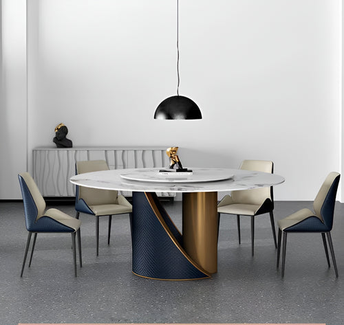 Gleamy Round Marble-Top Dining Table Set / Lixra