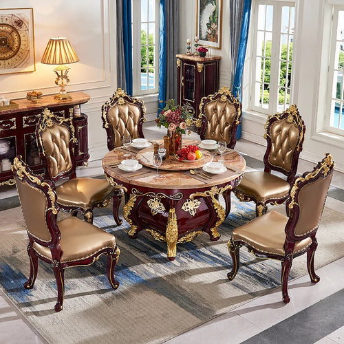 High-End European Round Marble Dining Table Set With Lazy Susan / Lixra