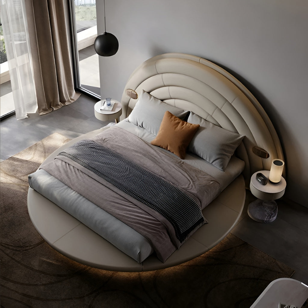 Leather Upholstered Luxury LED Round Bed / Lixra
