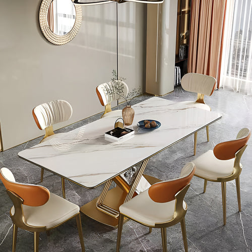 6-Piece Magnificent White Marble Dining Table Set / Lixra