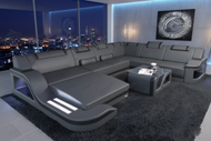 Illuminated Elegance U-Shaped Leather Sectional Sofa with LED Lights / Lixra
