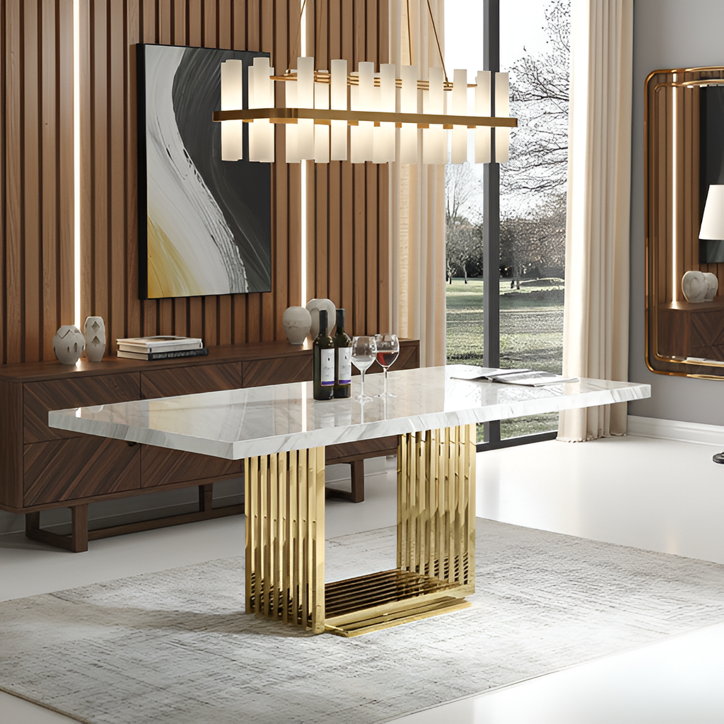 Modern Gleamy Marble-Top Dining Table / Lixra