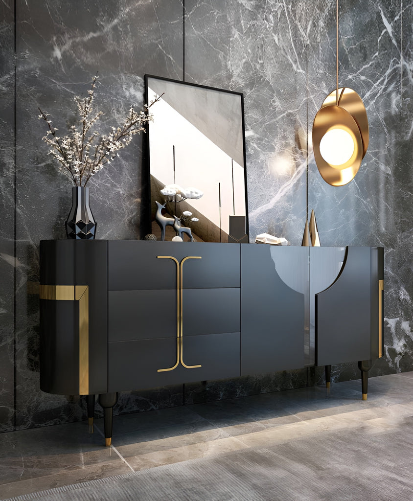 Space-Efficient Modern Marble-Top Buffet Table / Lixra