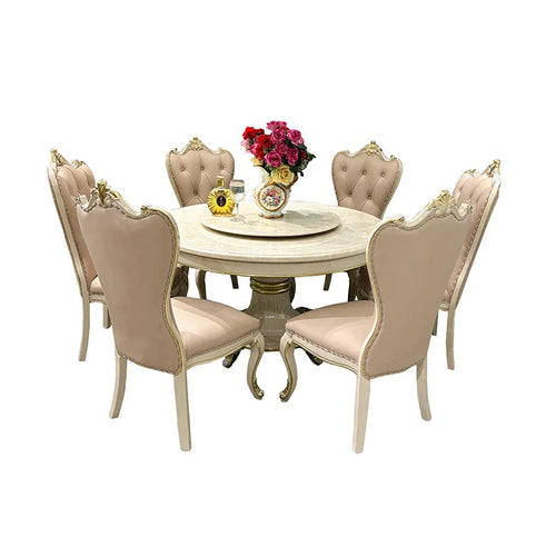Vintage European Round Marble Dining Set for 6 / Lixra