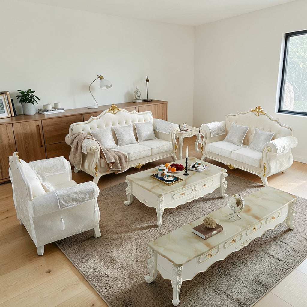 Liville European Velvet Fabric Tufted Sofa Set / Lixra