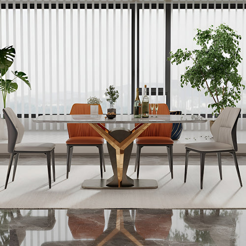 Geometric Rectangular Marble Dining Table Set / Lixra
