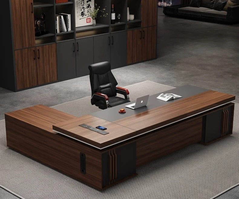 Elegant L-Shaped Desk With Geometric Lines & Secure Storage Options / Lixra