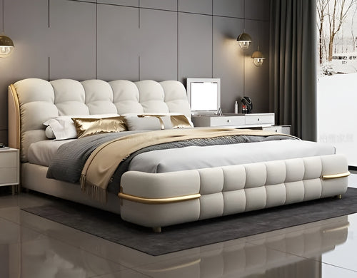 Tufted Designer Leather Bed with Metal Accents / Lixra