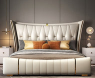 Minimalist King Size Leather Bed With Night Stand / Lixra