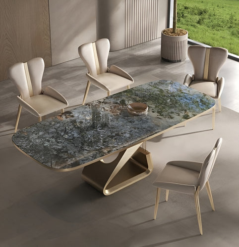 Metal Base Marble-Infused Dining Table Set / Lixra