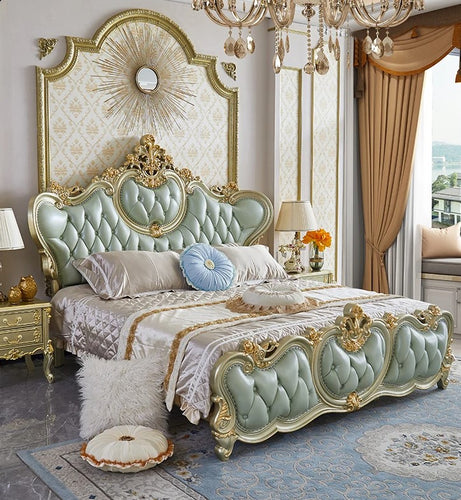 Golden Aura Exquisite Carving European Bed With Leather Finish / Lixra