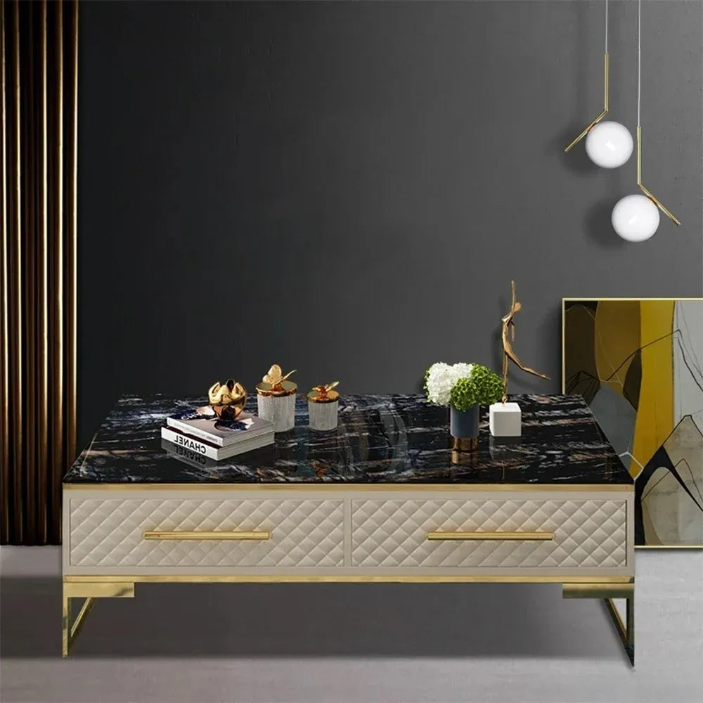 Modern Luxury Marble Coffee Table with Drawers / Lixra