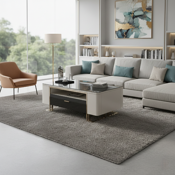 Luxurious Glass Top Wooden Coffee Table