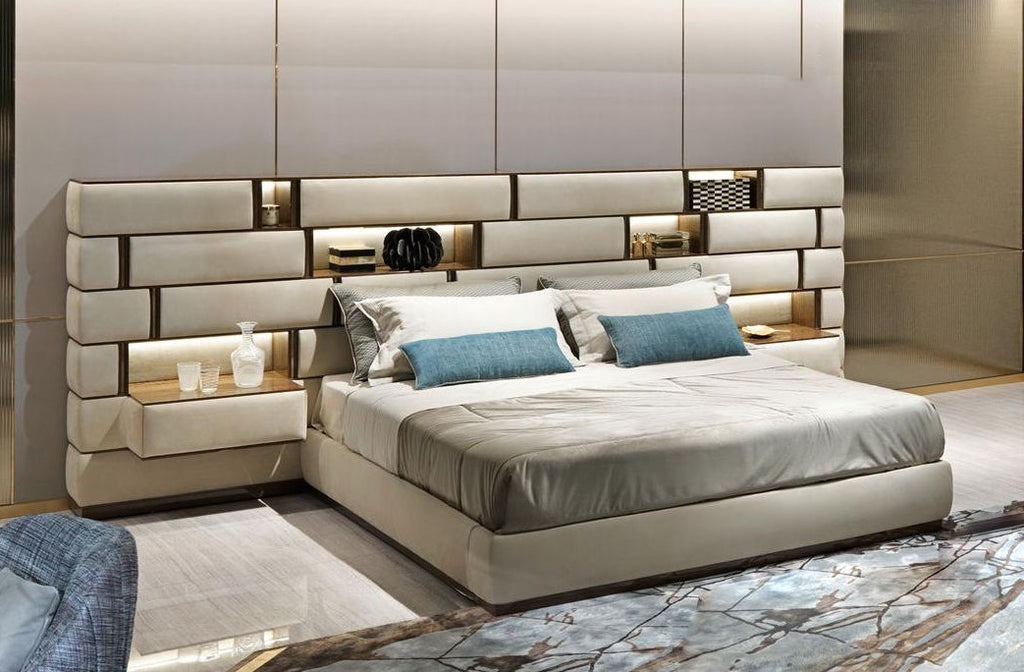 Modern Velvet Fabric Bed with Wall Panels / Lixra