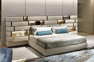 Modern Velvet Fabric Bed with Wall Panels / Lixra
