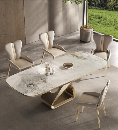 Marble-Infused Kitchen Dining Set With Distinctive Metal Base / Lixra
