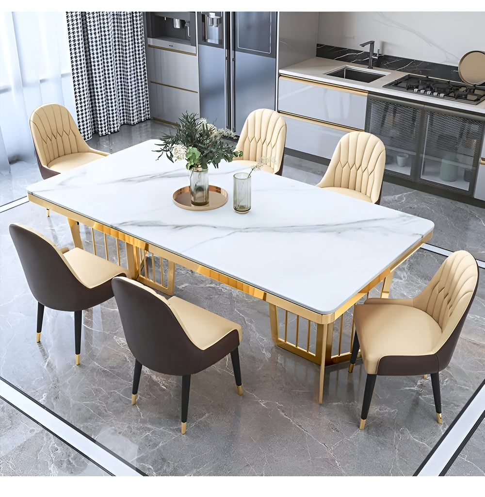 Rectangular Polished Marble Dining Table Set / Lixra