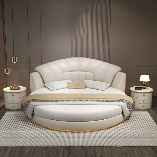 Smooth Leather Modern Italian LED Round-Bed / Lixra