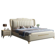 Elegant Leather Upholstered Bed with Golden Accents / Lixra