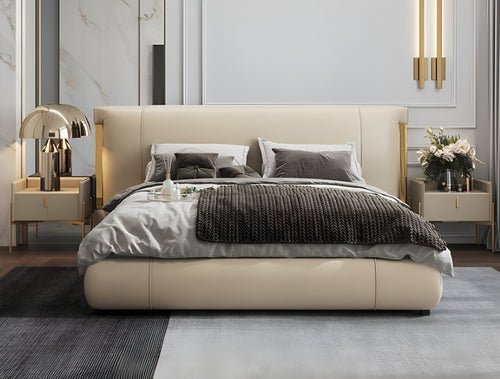 Creamy White Gold Plated Leather Bed / Lixra