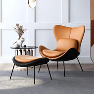 Luxurious Leather Accent Chair With Stool Set / Lixra