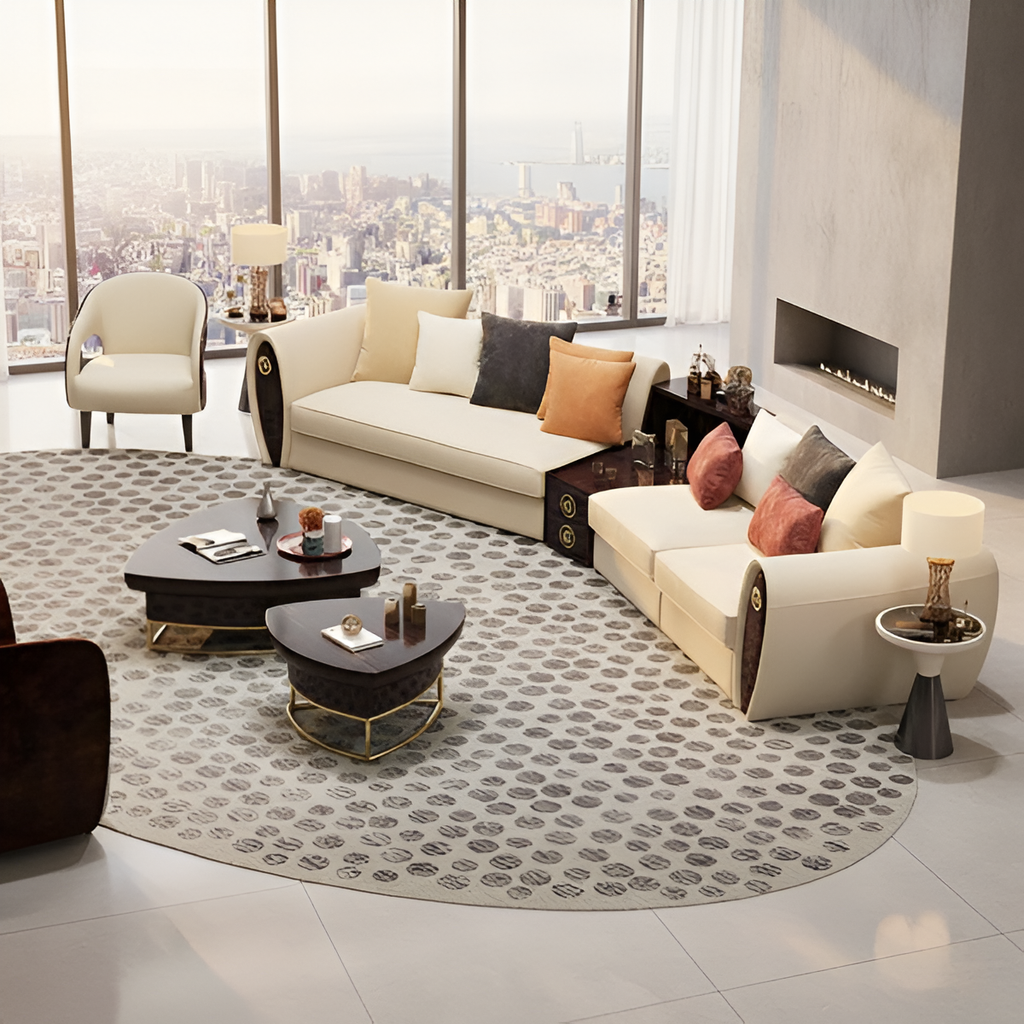 Large Apartment Leather Upholstered Wooden Frame Sofa / Lixra