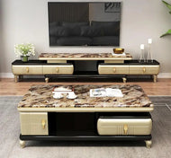 Marble Top Expandable TV Stand With Coffee Table / Lixra