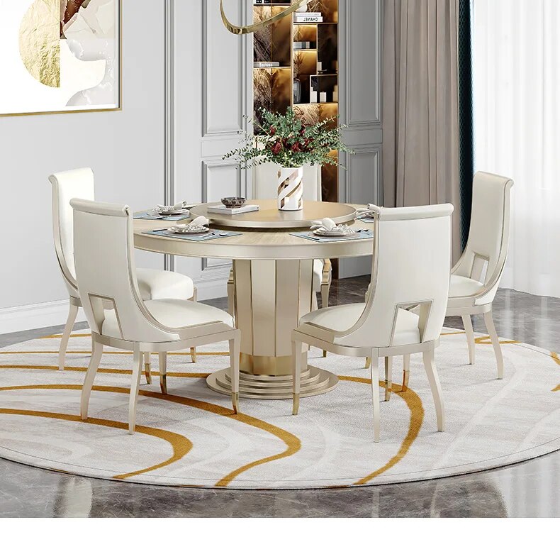 Radiant White Round Dining Table Set with Built-In Lazy Susan / Lixra