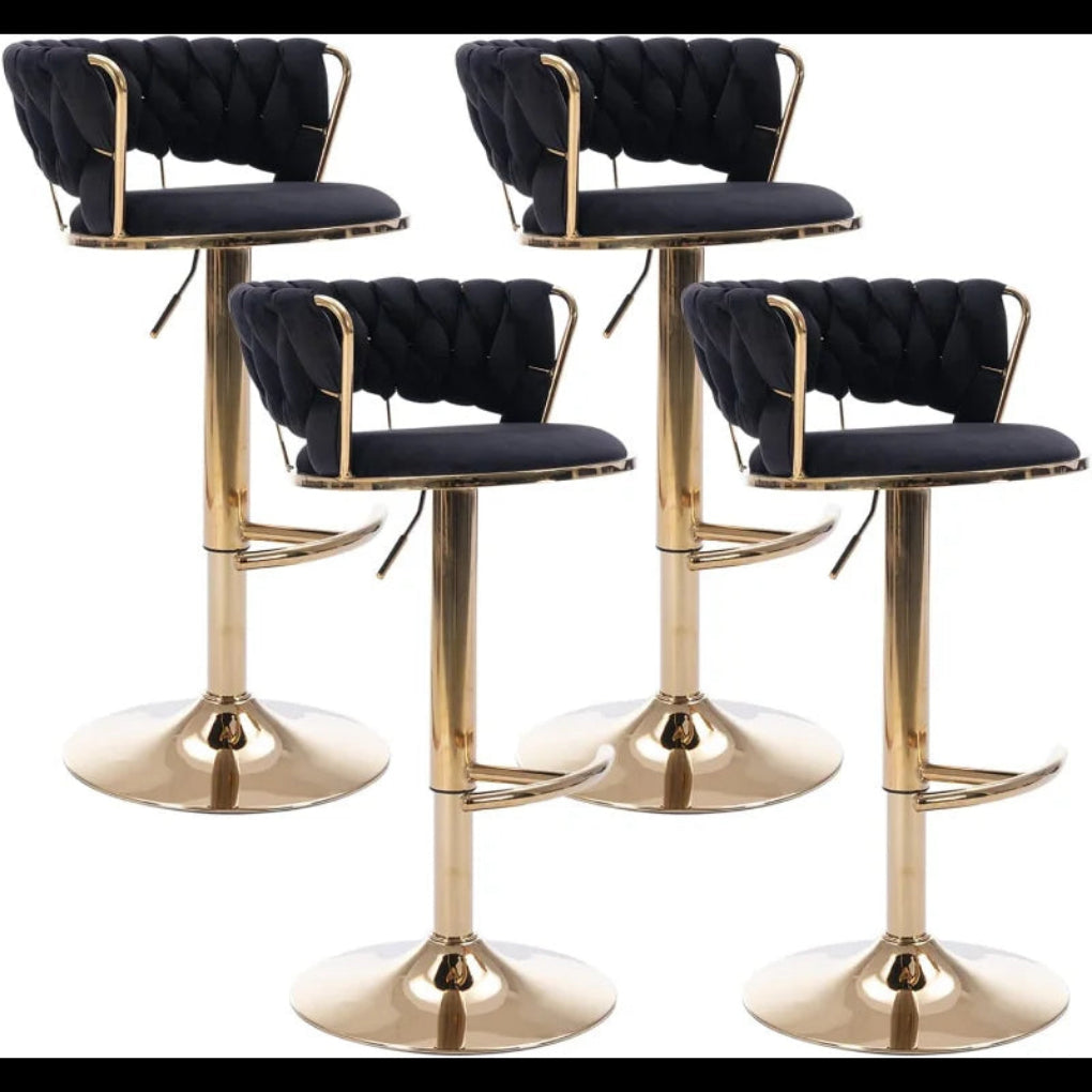 Hi Stone Stools Set of 4 High Raise Stools With Backrest In Gold Metal - Lixra.com