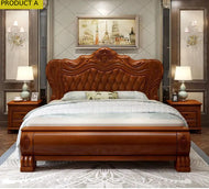 Vintage European Milan Wooden Leather Bed / Lixra