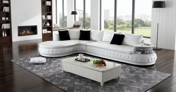 Concrete French Style Cozy Leather Sectional Sofa Set / Lixra