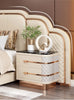 Elegant Fusion White Leather Nightstands With Black Marble Top / Lixra