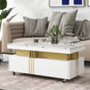 Glamorous Faux Marble Coffee Table With Embedded Gold Metal Bars/ Lixra
