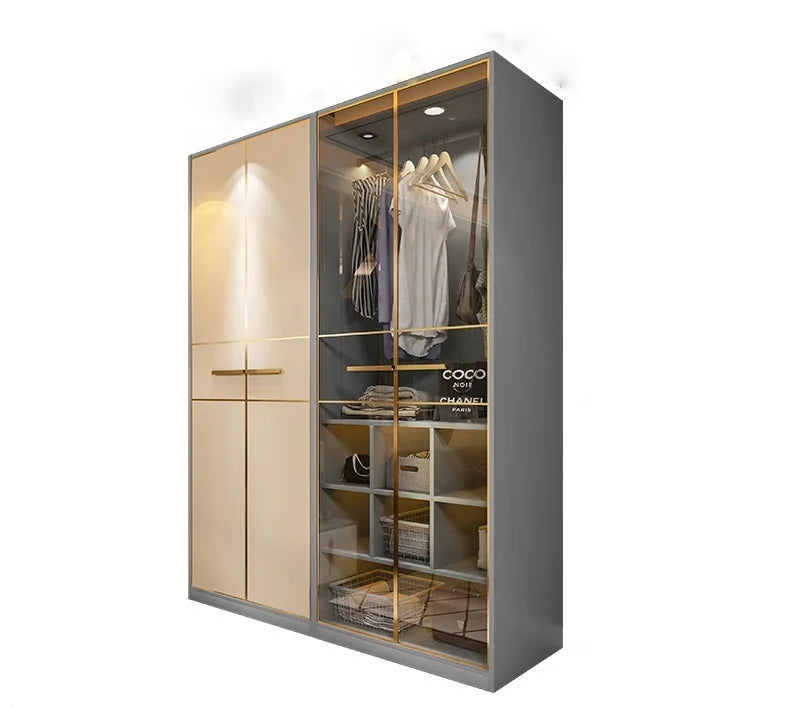 Wooden Storage And Glass Door Wardrobe