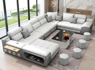 Aesthetic Grey Leather Sectional Sofa / Lixra