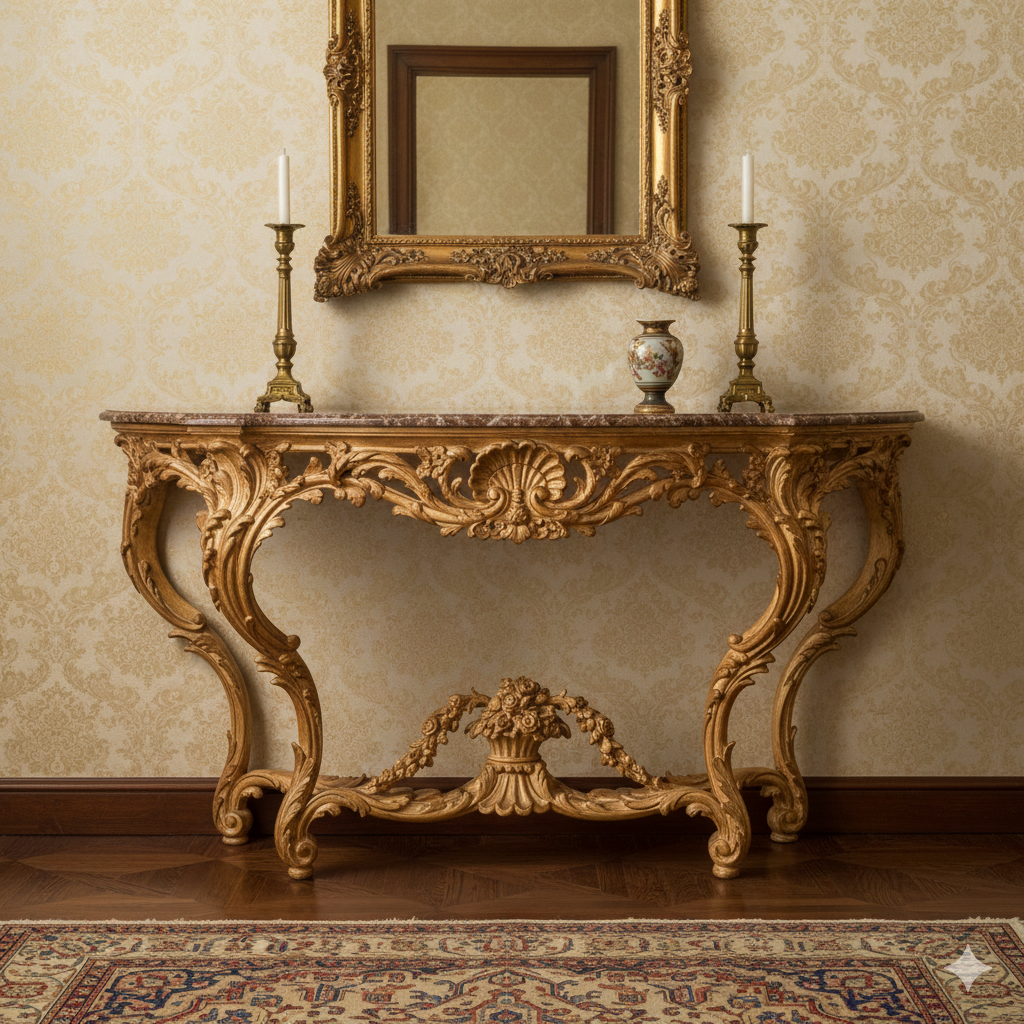 Antique European Style Marble Top Accent Table / Lixra